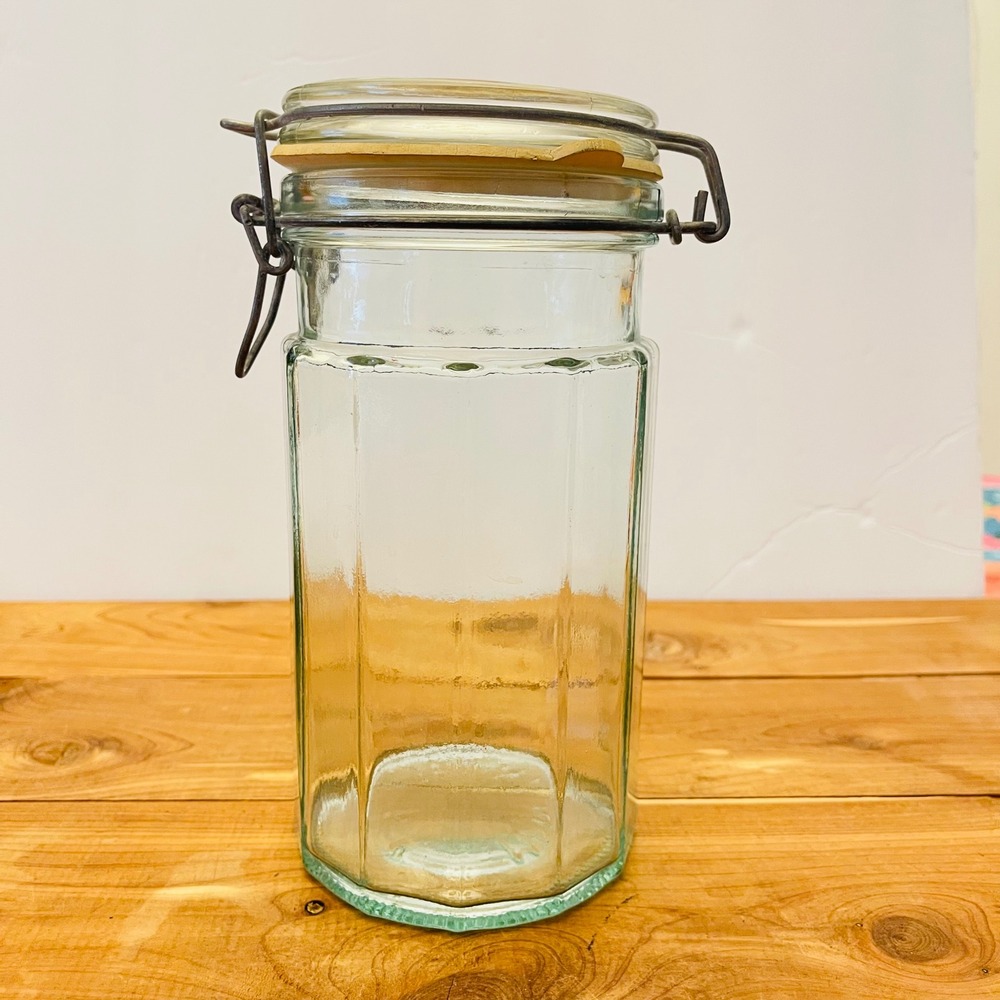 Vintage Italian Glass Jar Wire Bail Lid Hermetic Made in Italy Octagon Storage